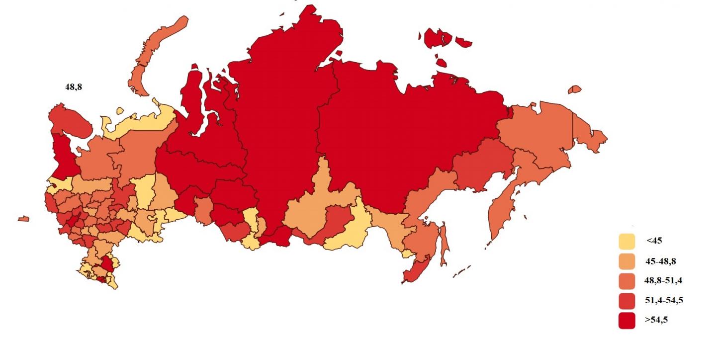 The proportion of students choosing the academic path after the 9th grade in 2013, by region (%)