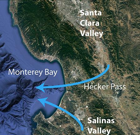 Sources of Carbon Dioxide Flowing out across Monterey Bay