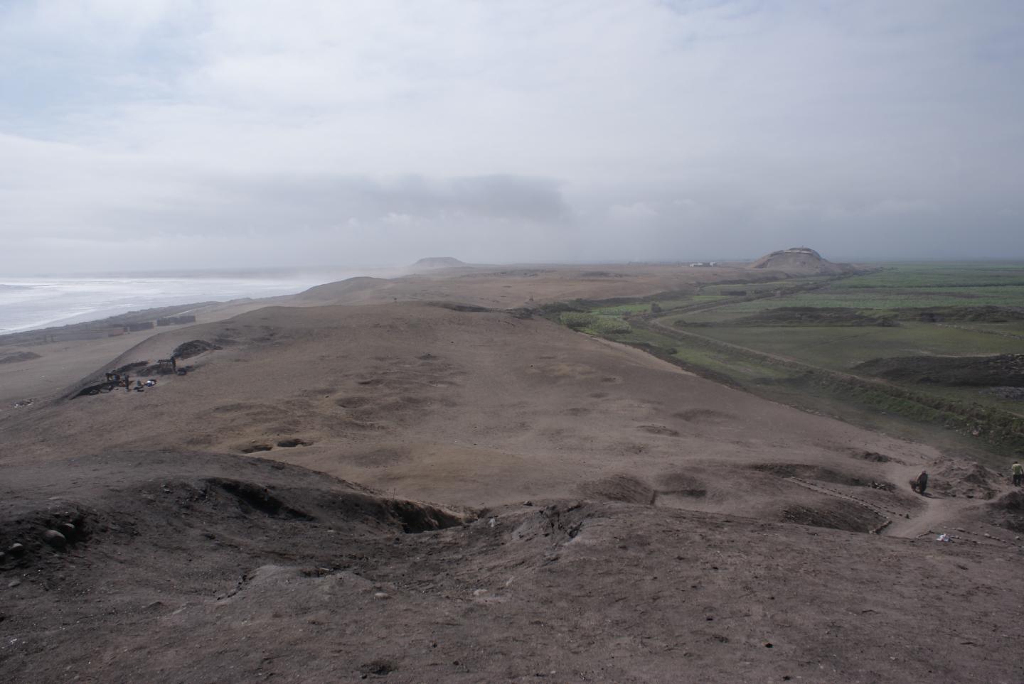 View from the top of the Huaca Prieta mound in north coastal Peru.