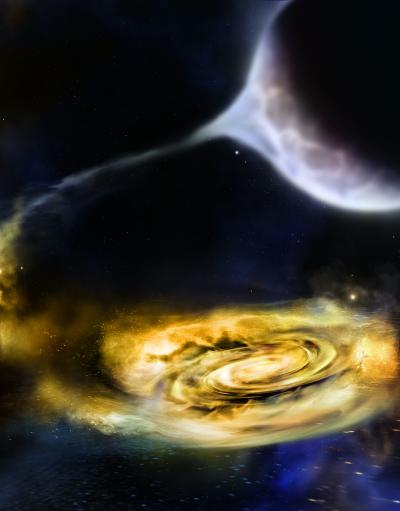 Artistic Rendition of Strong Winds Disrupting the Outer Disc Of Material Surrounding a Stellar-mass