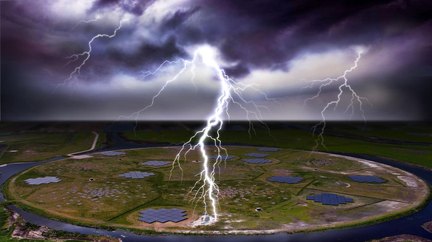 Lightning Strike above the LOFAR Detector in the Netherlands