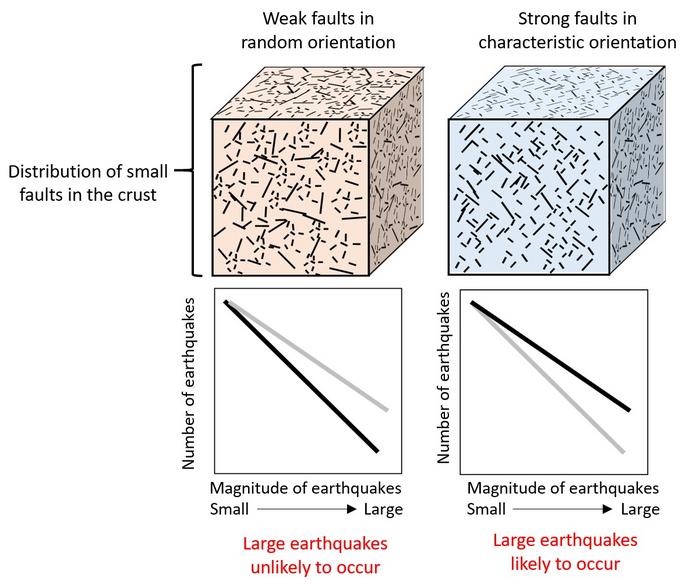 Relationship between fault strength and likelihood of large earthquakes