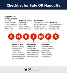 SHRIMPS Acronym, containing key handoff elements for surgical technicians