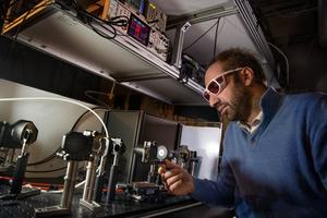 Stefano Bonetti in his lab at Stockholm University.