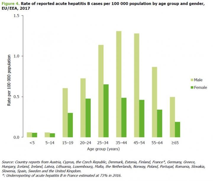 Notification Rates of Acute and Chronic Hepatitis B Per 100,000 Population by Age Group and Disease 