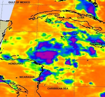 NASA AIRS Infrared Look at Strong T-storms in Trop. Depression 8