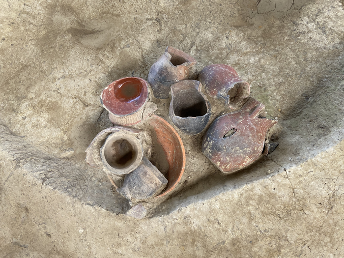 Painted pottery vessels for serving drinks  and food.