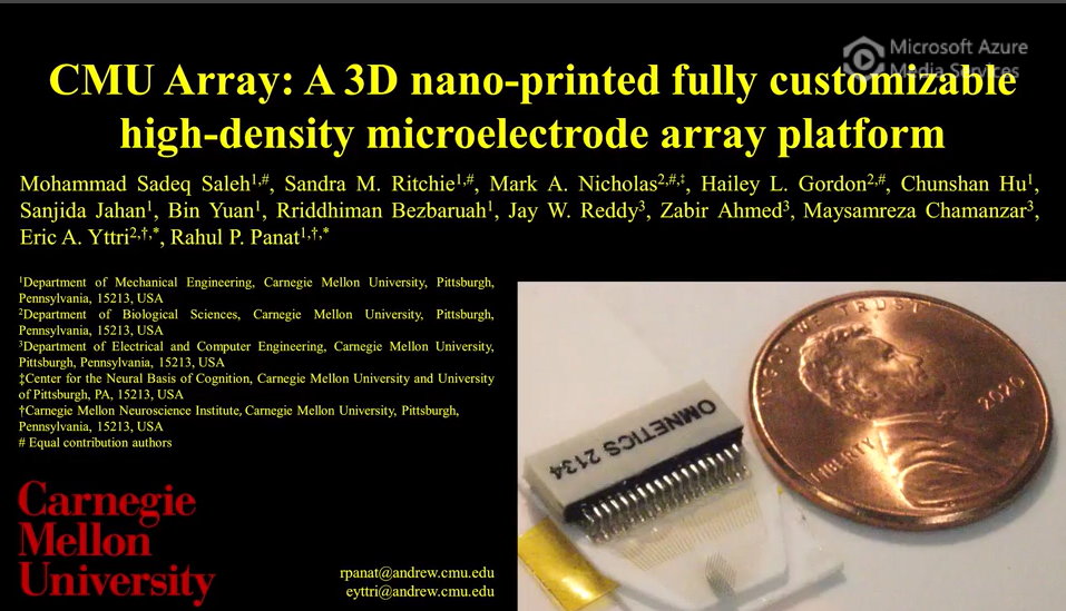 CMU Array: A 3D nano-printed fully customizable high-density microelectrode array platform
