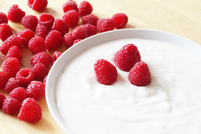 Yoghurt and raspberries