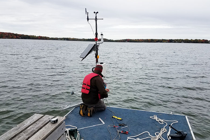 Researcher with sensors