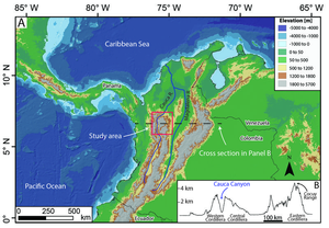 Topographic map of northern South America