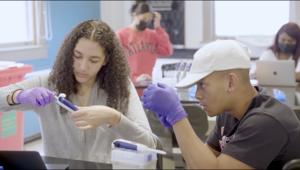 UMass students getting hands-on lab experience. The Driving Change initiative will expand these sorts of opportunities at the University.