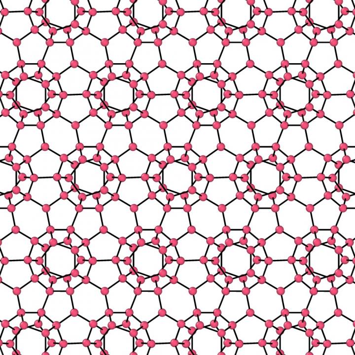 A Clathrate Ice, with Oxygens Represented as Spheres, and Hydrogen-Bonds as Lines