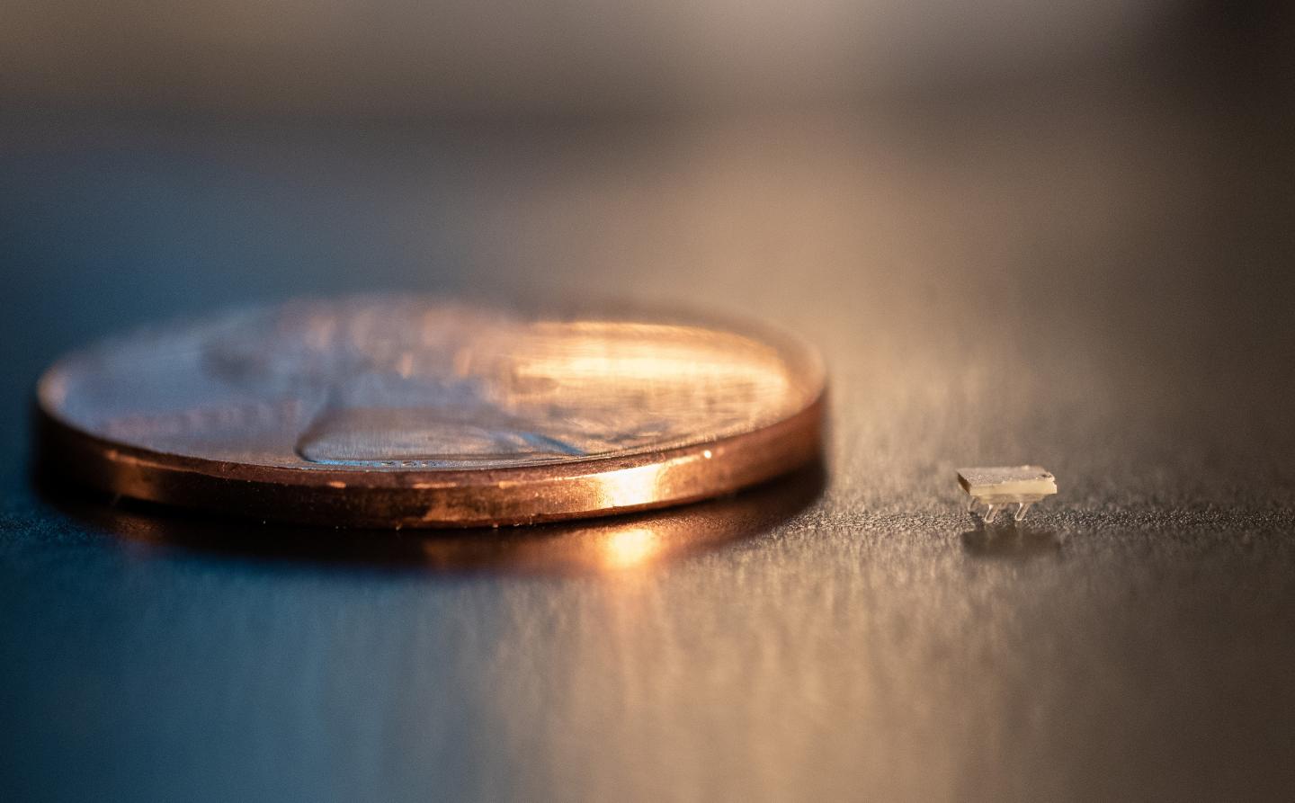 Micro-Bristle-Bot Shown Next to a Penny