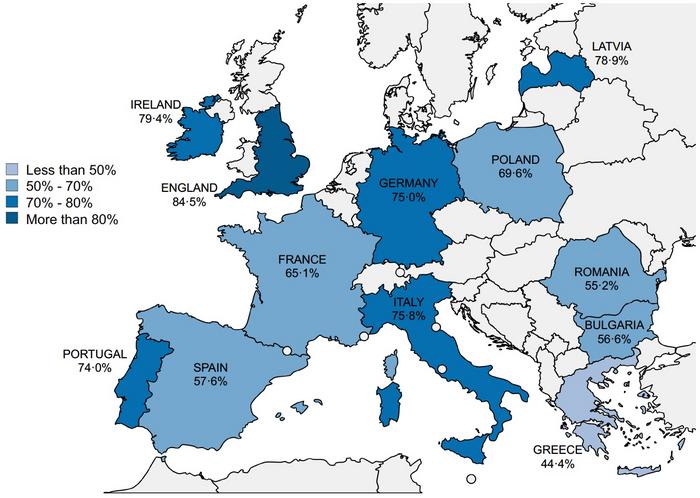 Map of Europe showing best and worst for smoke-free homes