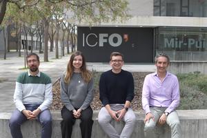 Researchers at ICFO. From left to right: Dr. Lenard Vamos, Julita Poborska, Igor Tyulnev, and Prof. ICREA Jens Biegert. ©ICFO