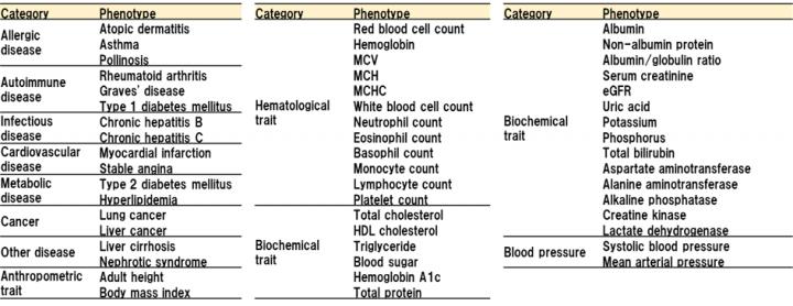 Fig.2 The list of the Phenotypes