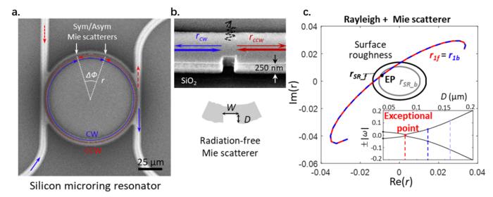 Exceptional points and suppression of the surface roughness induced back scattering by a lithographically defined Mie scatterer embedded in channel waveguides and resonators.