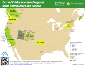 Map of Current E-bike Incentive Programs in the United States and Canada
