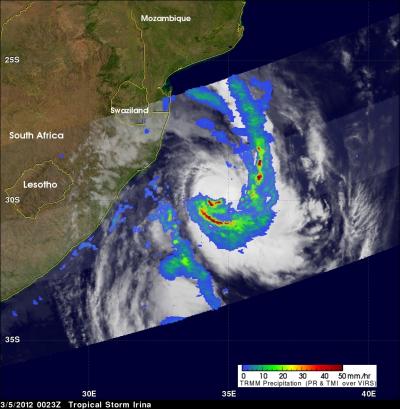 TRMM Satellite Analyzes Rainfall in Cyclone Irina