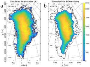 Comparison of the simulated thickness of the Greenland ice sheet