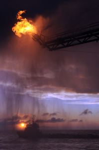 Gas from the damaged Deepwater Horizon wellhead is burned by the drillship Discoverer Enterprise on May 16, 2010.