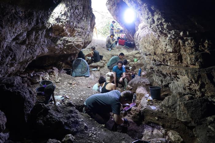 Tinshemet cave during the excavations