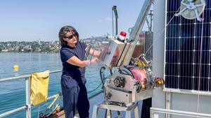 Marie-Elodie Perga working on the platform