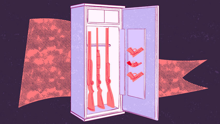 Illustration of gun locker and red flag