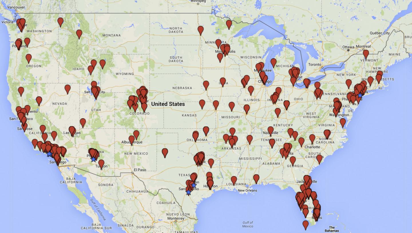 Map of Clinics in US Marketing Unapproved Stem Cell Procedures