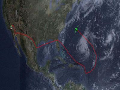 Flight Path of Global Hawk around Hurricane Leslie