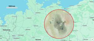 Size comparison of new volcano spotted on Io with Berlin, Germany.