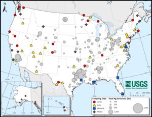 Dragonfly Larvae Testing Sites and U.S. Mercury Emissions