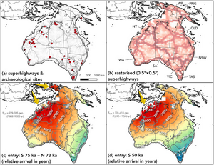 Fig. 2. Main combined model inputs and outputs. (a) Fine-scale (10 km) resolution of the dominant movement corridors (‘superhighways’)