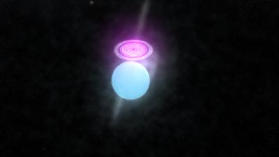 Accretion Disk Surrounding a Black Hole or Neutron Star Orbits Close to a Hot, Massive Star