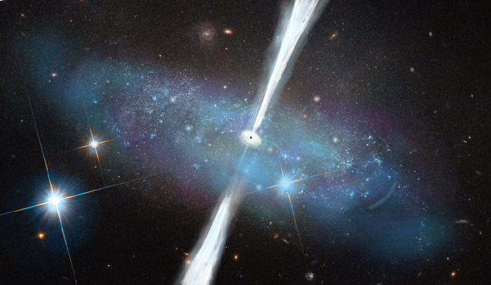 Illustration Of Dwarf Galaxy With Rising Black Hole And Jet