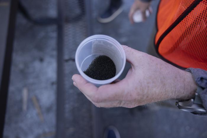 Debris inside a collection cup from a training exercise at Idaho National Laboratory