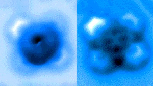 Iron phthalocyanine molecule before and after bond rupture