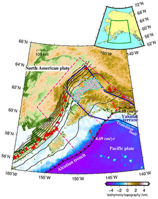 図１：アラスカ沈み込み帯のテクトニックマップ