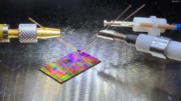 Graphene-Based Electro-Absorption Modulator Chip under Study in the Lab