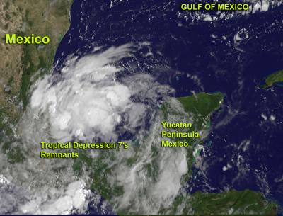 Tropical Depression 7's Remnants Over the Bay of Campeche