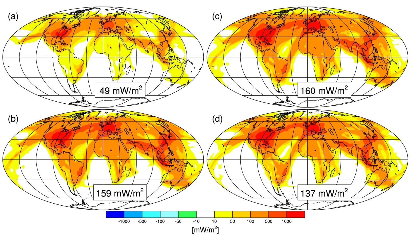 Simulation Results: Radiative Forcing Due to the Formation of Contrails