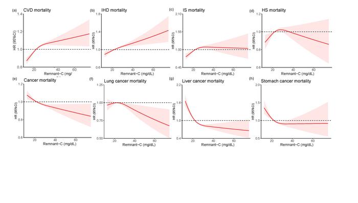 Association between remnant cholesterol with specific causes of mortality.