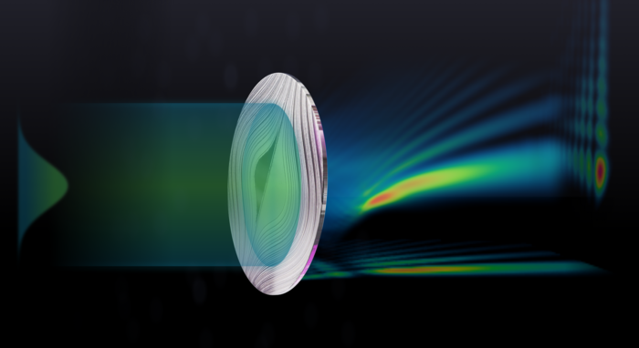 Figure 1 | An artist depiction of Airy beam formation using diffractive silicon-based Airy lens.