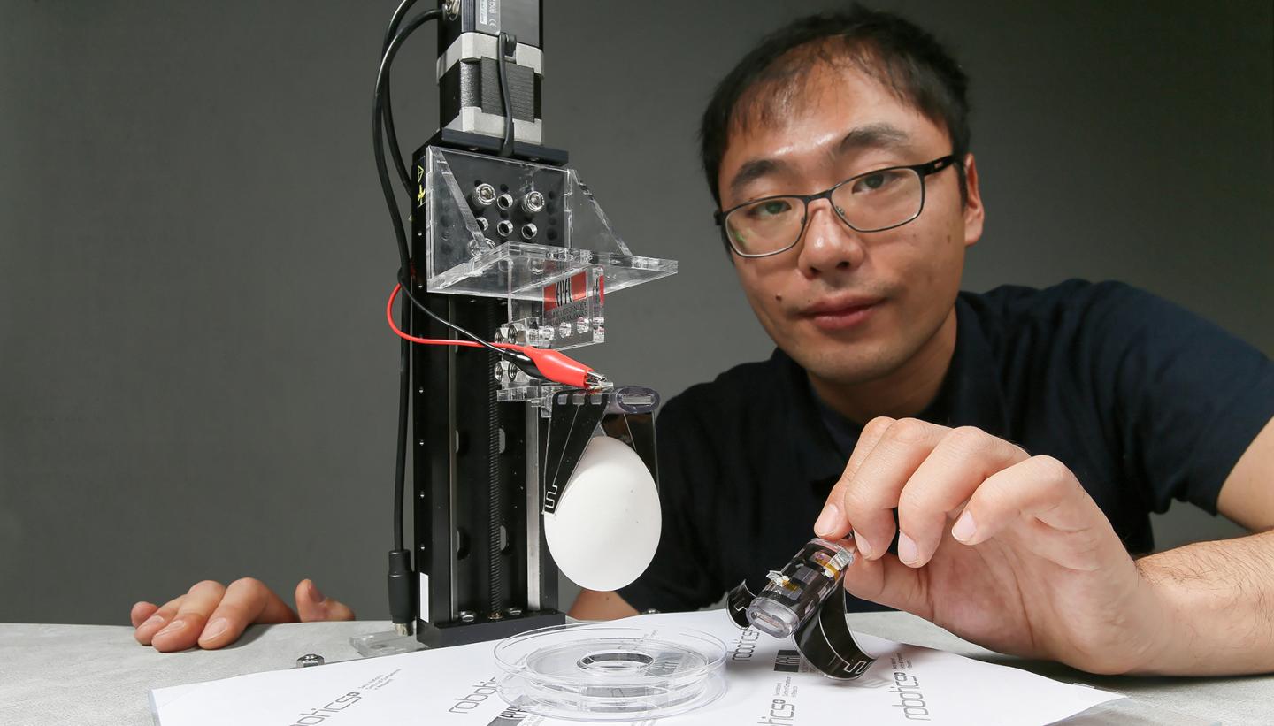 Jun Shintake Holds His Soft Robotic Gripper