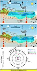 Cartoons illustrating the mechanisms for δ13C-lead-δ18O at the 405-ka cycle during the MCO.