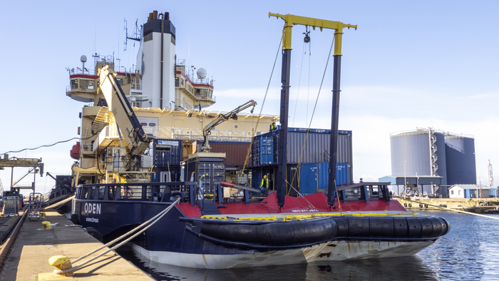 Icebreaker Oden in the port of Helsingborg in southern Sweden.