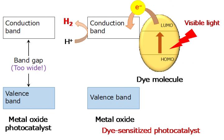 Dye-Sensitized H2 Evolution Using a Wide-Gap Metal Oxide