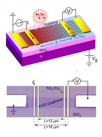 Schematics and Microscope Image of a Spintronics Device on CVD Graphene