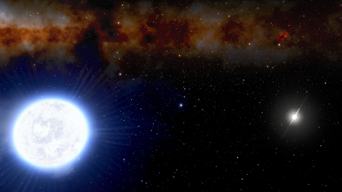 Artist's impression of an evolving white dwarf and millisecond pulsar binary system.
